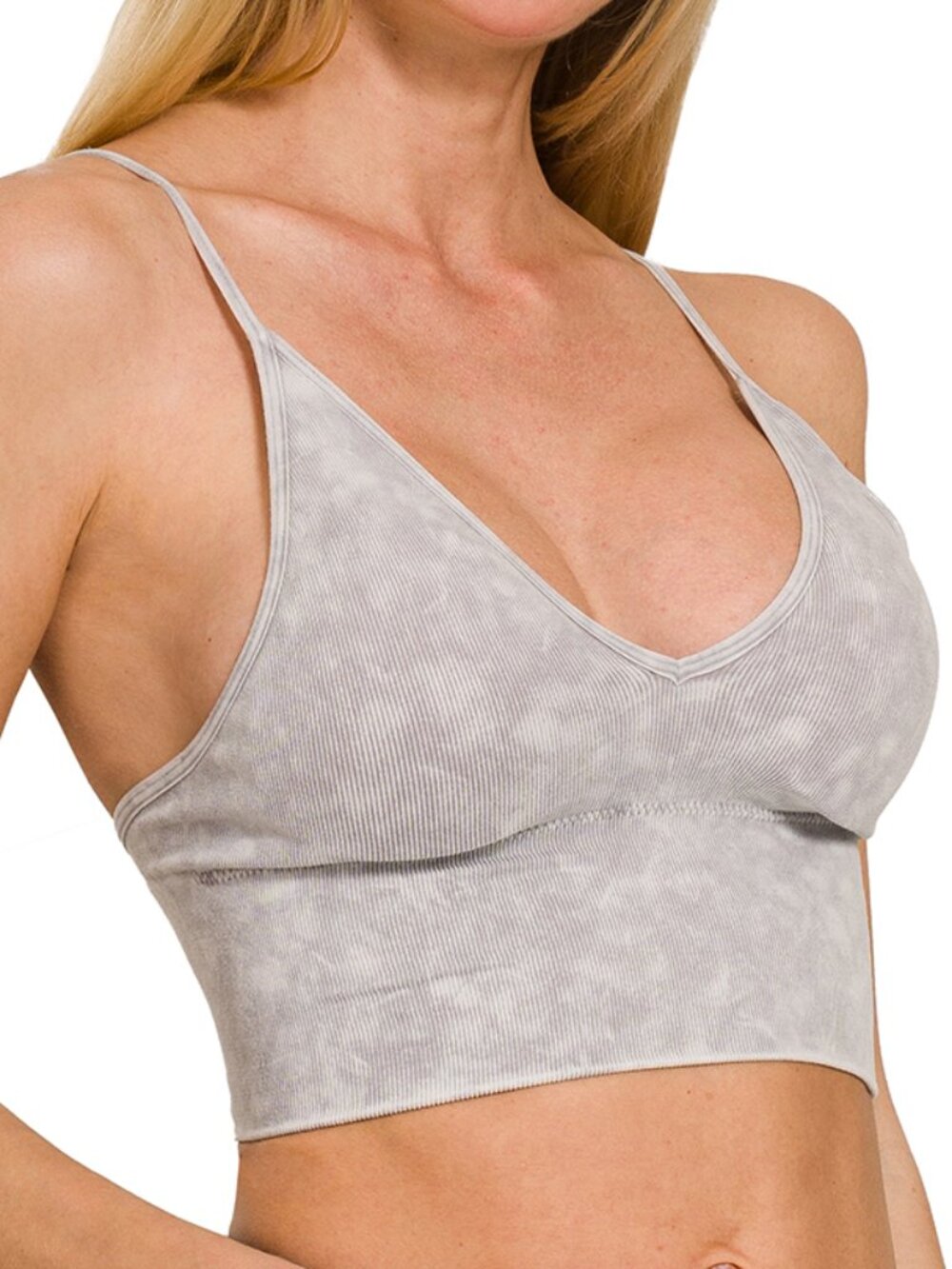 Washed Ribbed Seamless Bra Padded Tank Top in Sleet